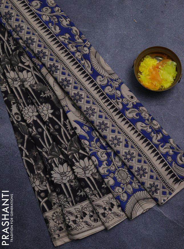 Kalamkari cotton saree black and beige with allover prints and printed border