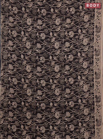 Kalamkari cotton saree black and beige with allover prints and printed border