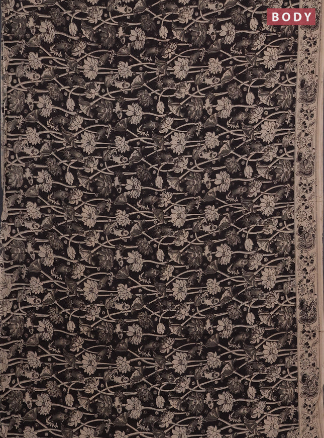 Kalamkari cotton saree black and beige with allover prints and printed border