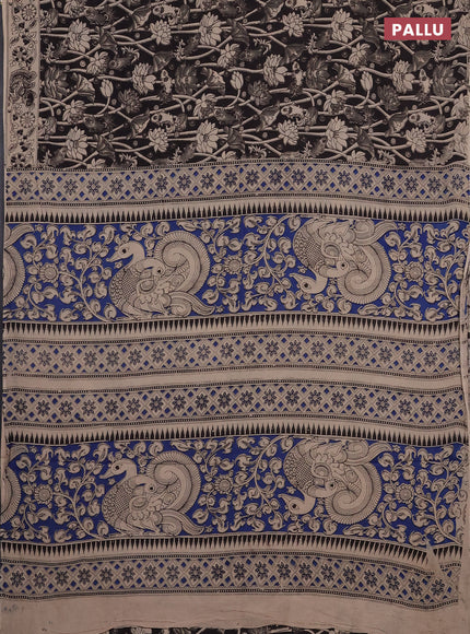 Kalamkari cotton saree black and beige with allover prints and printed border