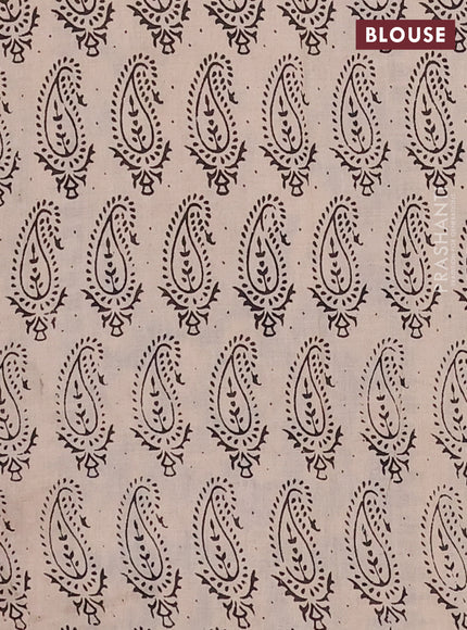 Kalamkari cotton saree black and beige with allover prints and printed border