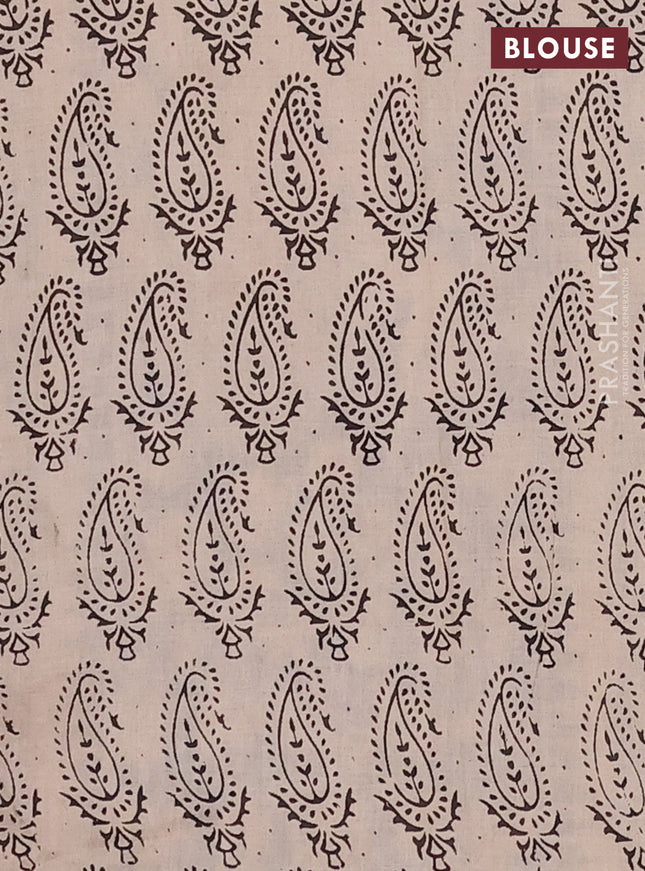 Kalamkari cotton saree black and beige with allover prints and printed border