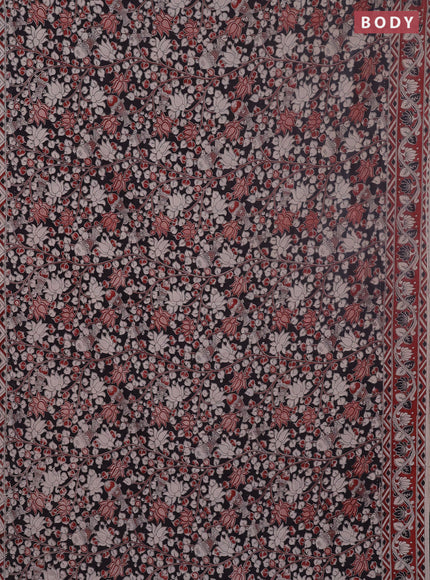 Kalamkari cotton saree beige and maroon with allover prints and printed border