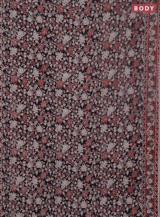 Kalamkari cotton saree beige and maroon with allover prints and printed border