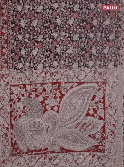 Kalamkari cotton saree beige and maroon with allover prints and printed border
