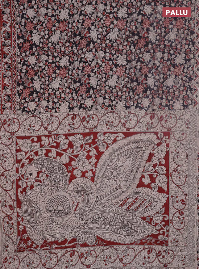 Kalamkari cotton saree beige and maroon with allover prints and printed border
