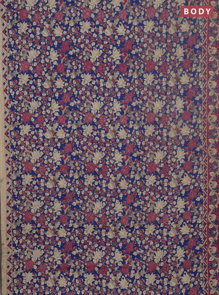 Kalamkari cotton saree blue and pink with allover prints and printed border
