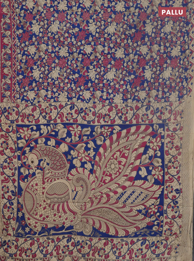 Kalamkari cotton saree blue and pink with allover prints and printed border