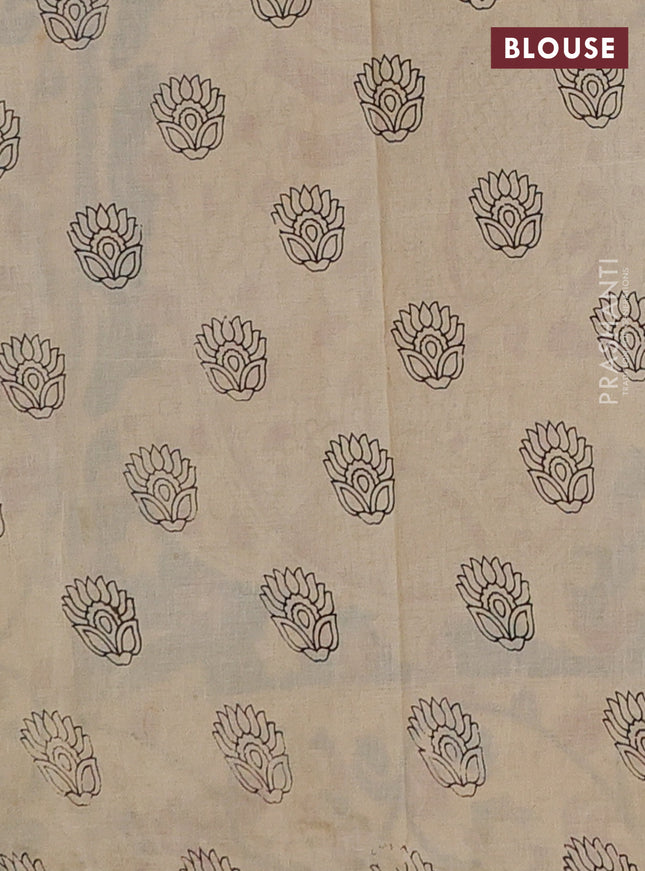 Kalamkari cotton saree blue and pink with allover prints and printed border
