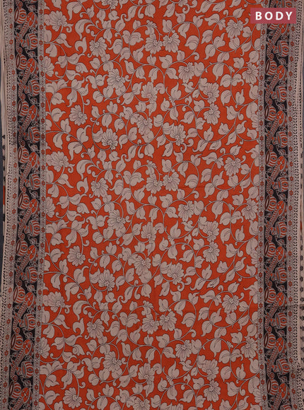 Kalamkari cotton saree orange and black with allover prints and printed border