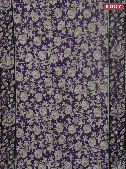 Kalamkari cotton saree lavender and black with allover floral prints and printed border