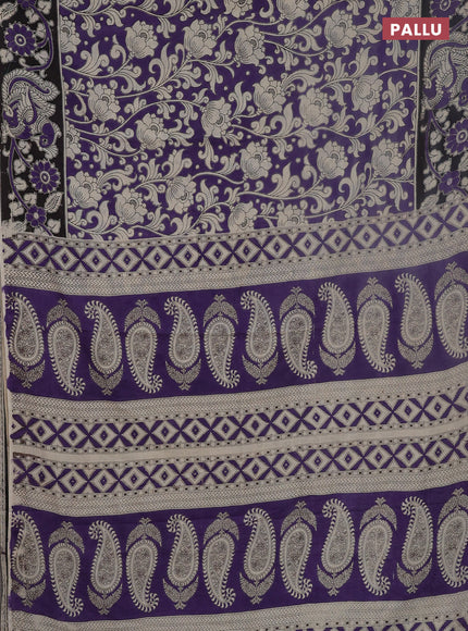Kalamkari cotton saree lavender and black with allover floral prints and printed border