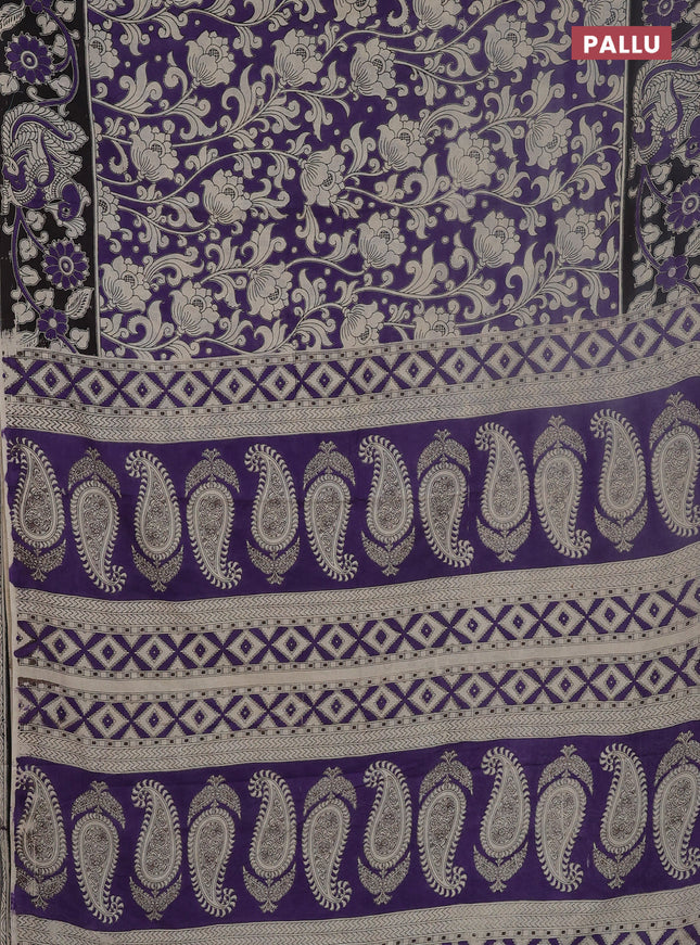 Kalamkari cotton saree lavender and black with allover floral prints and printed border