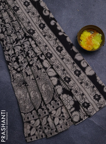 Kalamkari cotton saree beige and black with allover prints and printed border