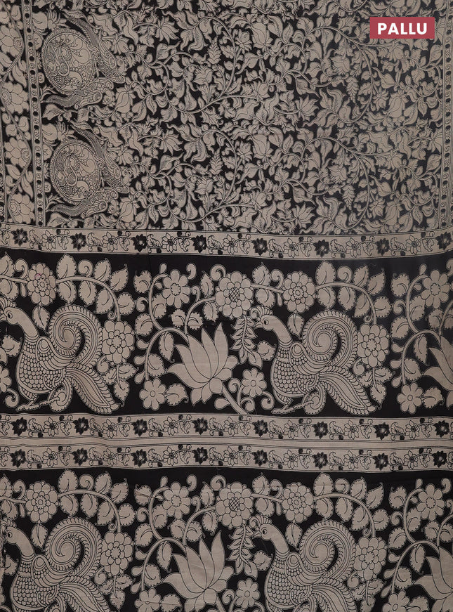 Kalamkari cotton saree beige and black with allover prints and printed border