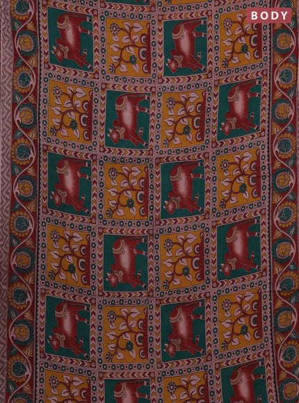 Kalamkari cotton saree green and maroon with allover pichwai prints and printed border