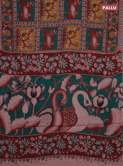 Kalamkari cotton saree green and maroon with allover pichwai prints and printed border