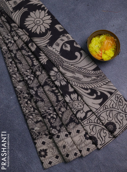 Kalamkari cotton saree black and beige with allover prints and printed border