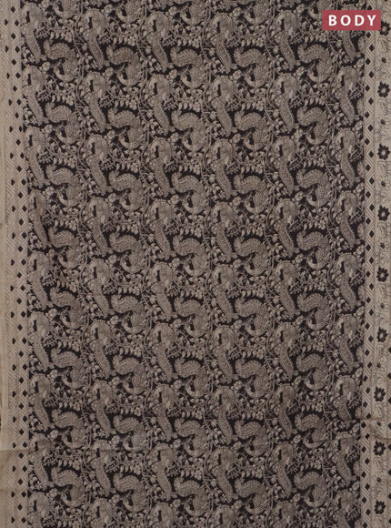 Kalamkari cotton saree black and beige with allover prints and printed border