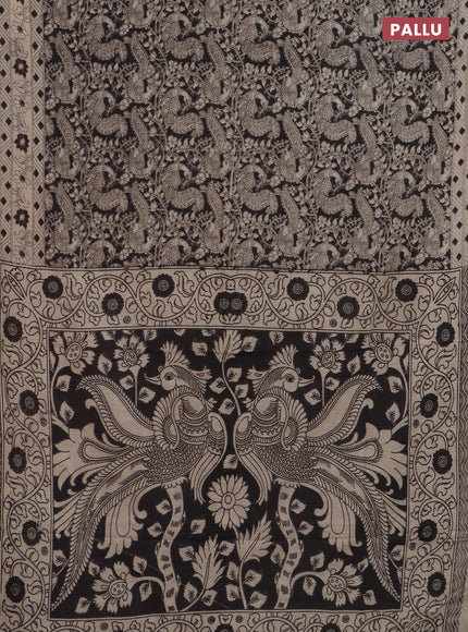 Kalamkari cotton saree black and beige with allover prints and printed border