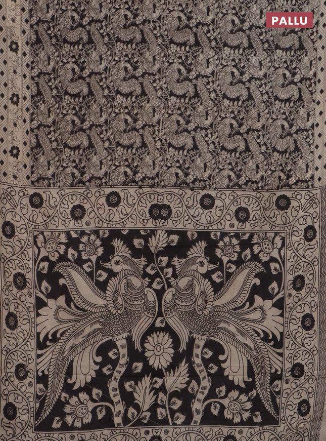 Kalamkari cotton saree black and beige with allover prints and printed border