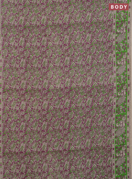 Kalamkari cotton saree purple and light green with allover prints and printed border