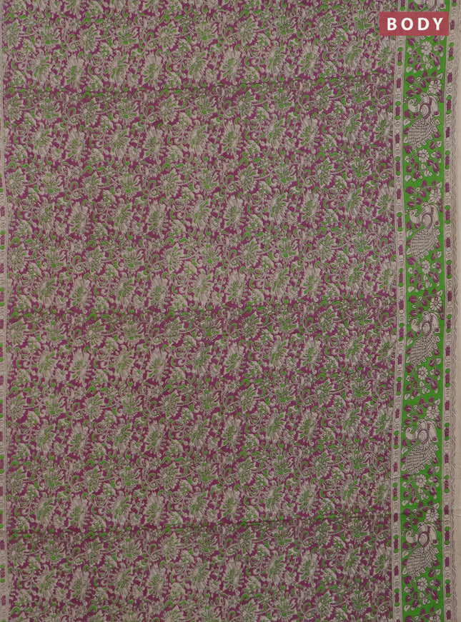 Kalamkari cotton saree purple and light green with allover prints and printed border