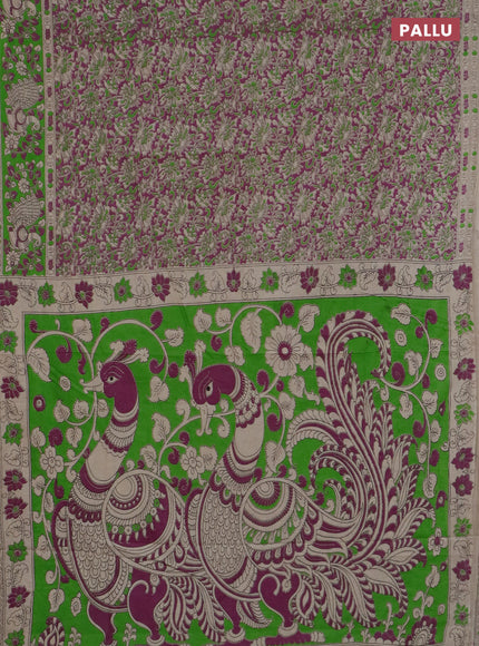 Kalamkari cotton saree purple and light green with allover prints and printed border