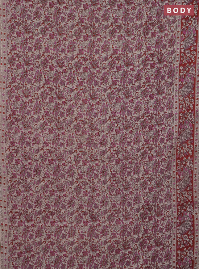 Kalamkari cotton saree pink and rust shade with allover prints and printed border