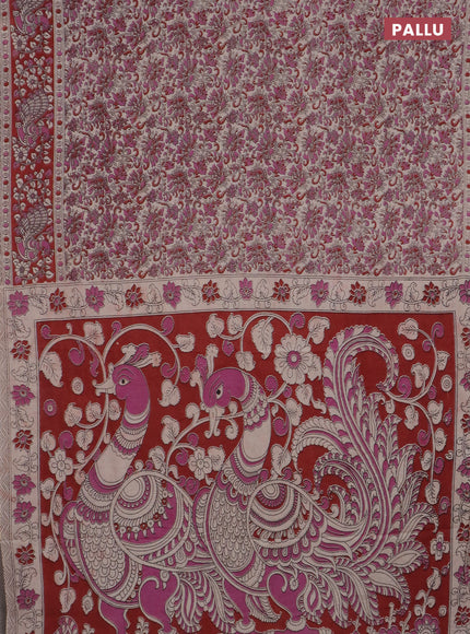 Kalamkari cotton saree pink and rust shade with allover prints and printed border