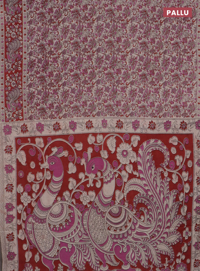 Kalamkari cotton saree pink and rust shade with allover prints and printed border