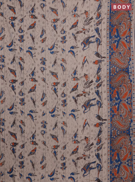 Kalamkari cotton saree beige and orange with allover prints and long printed border
