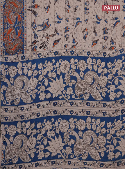 Kalamkari cotton saree beige and orange with allover prints and long printed border