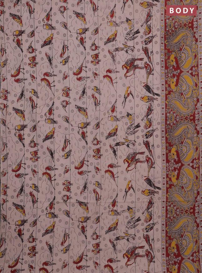 Kalamkari cotton saree beige and rust shade with allover prints and long printed border