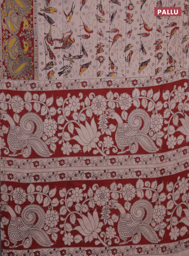 Kalamkari cotton saree beige and rust shade with allover prints and long printed border