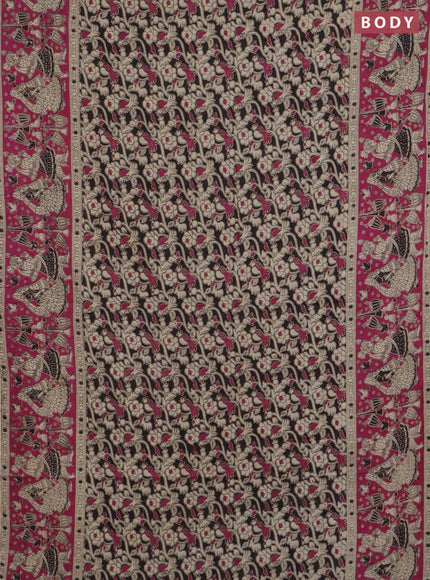 Kalamkari cotton saree black and magenta pink with allover prints and long printed border