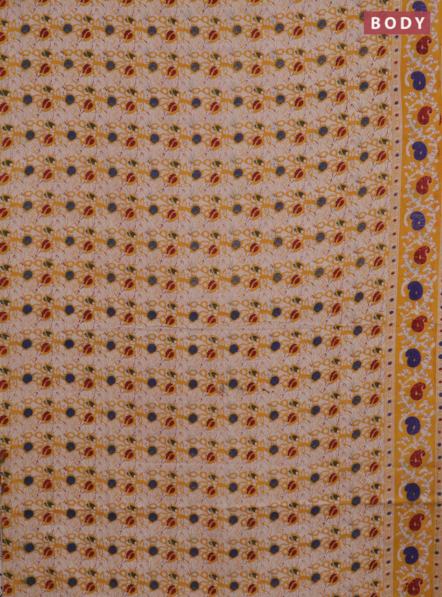 Kalamkari cotton saree yellow and maroon with allover prints and printed border