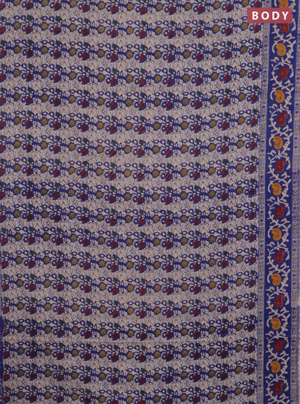 Kalamkari cotton saree blue and beige with allover prints and printed border