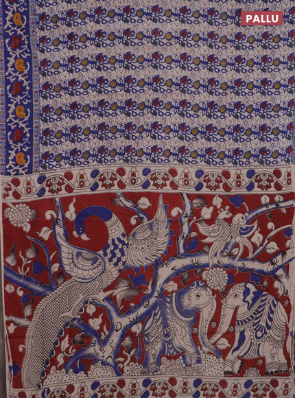 Kalamkari cotton saree blue and beige with allover prints and printed border