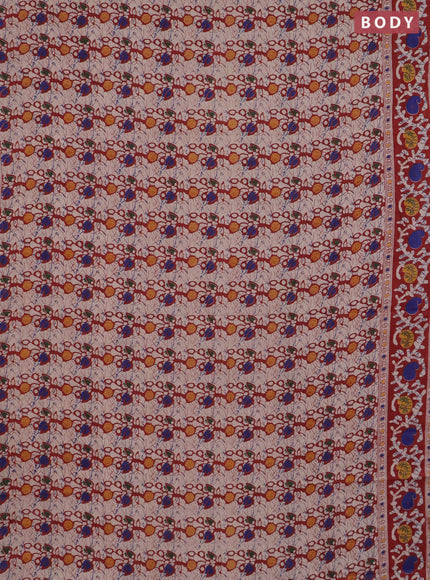 Kalamkari cotton saree beige and rust shade with allover prints and long printed border