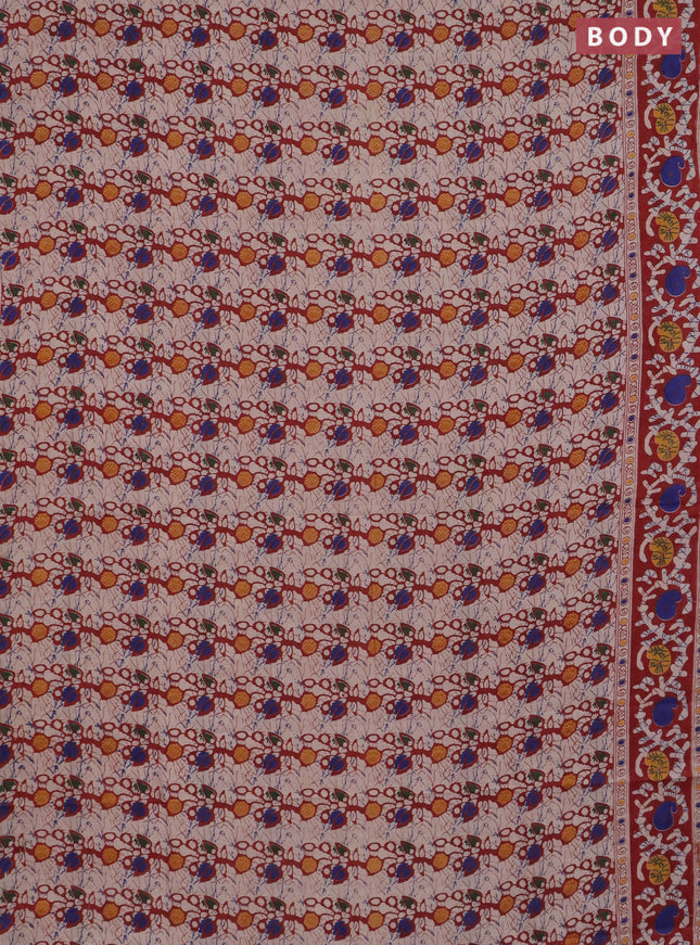 Kalamkari cotton saree beige and rust shade with allover prints and long printed border