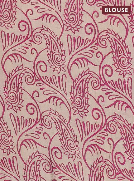 Kalamkari cotton saree yellow and magenta pink with allover prints and printed border