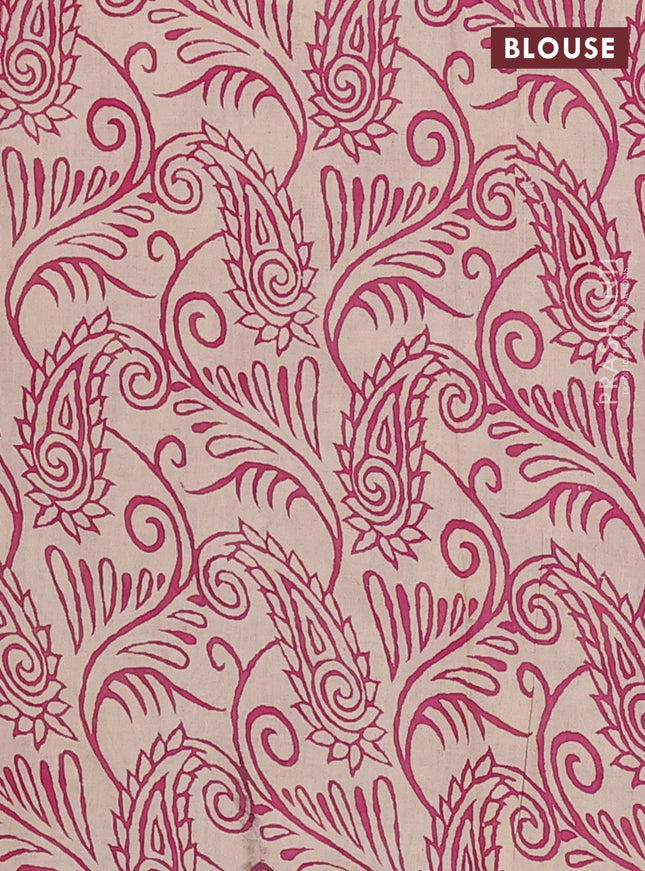 Kalamkari cotton saree yellow and magenta pink with allover prints and printed border