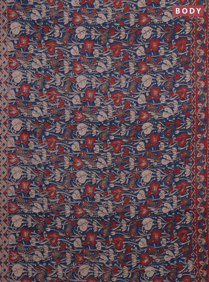 Kalamkari cotton saree peacock blue and maroon with allover prints and printed border