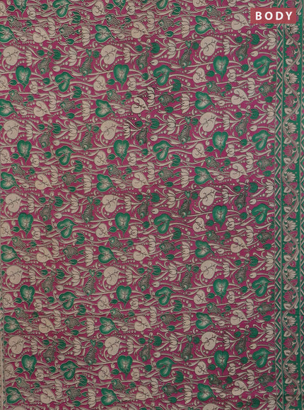 Kalamkari cotton saree magenta pink and green with allover prints and printed border