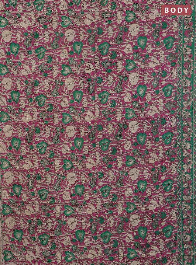 Kalamkari cotton saree magenta pink and green with allover prints and printed border