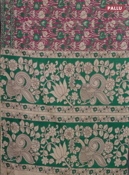 Kalamkari cotton saree magenta pink and green with allover prints and printed border