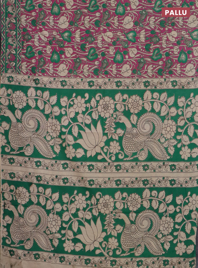 Kalamkari cotton saree magenta pink and green with allover prints and printed border