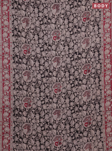 Kalamkari cotton saree black and pink with allover prints and printed border