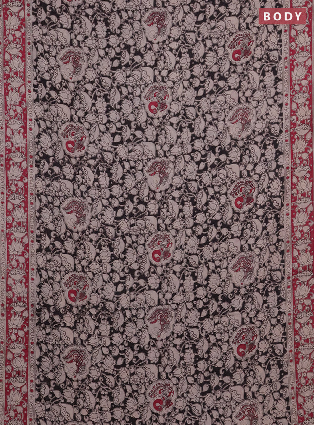 Kalamkari cotton saree black and pink with allover prints and printed border